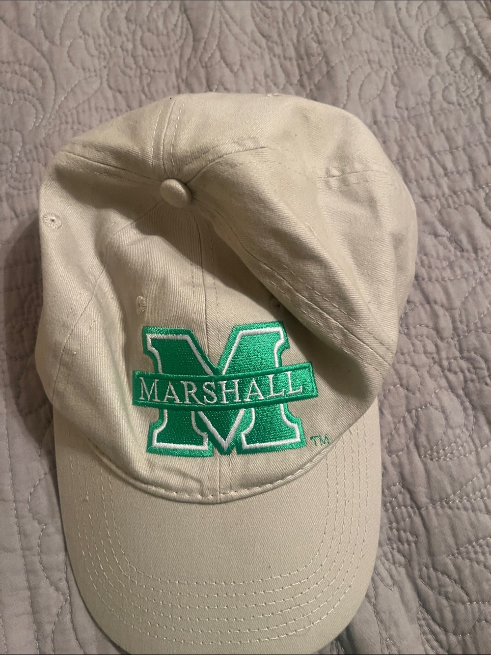 Port and Company Beige Baseball Cap with Green Marshall Logo
